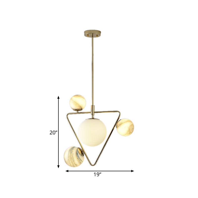 Modern Gold Chandelier Light With Nordic Ball Design - Frosted Glass 4-Bulb Pendant Lamp For Living