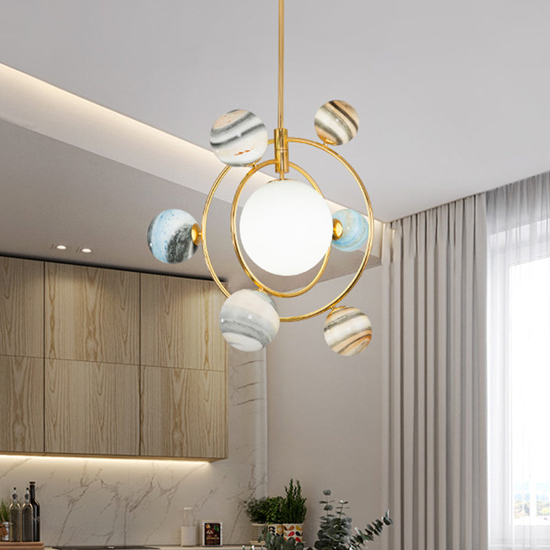 Nordic Gold Chandelier With 7-Light Nursery Pendant And Frosted Glass Shade