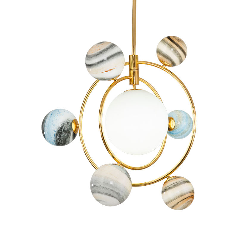 Nordic Gold Chandelier With 7-Light Nursery Pendant And Frosted Glass Shade