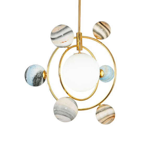 Nordic Gold Chandelier With 7-Light Nursery Pendant And Frosted Glass Shade