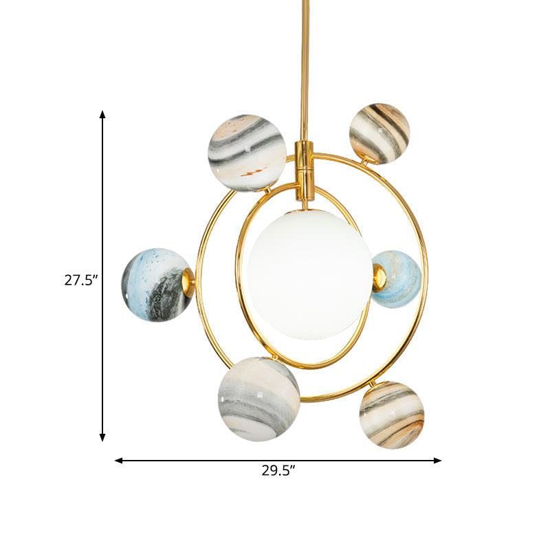 Nordic Gold Chandelier With 7-Light Nursery Pendant And Frosted Glass Shade