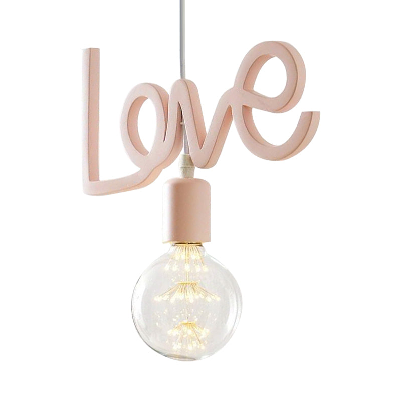 Macaroon Pink Resin Pendant Lamp With Letter Design - Bare Bulb Drop For Living Room