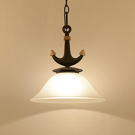 Mediterranean Cream Glass Ceiling Light With Anchor Design - Small Or Large Size