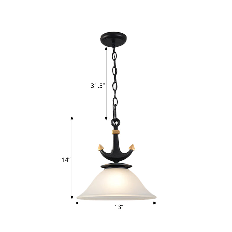 Mediterranean Cream Glass Ceiling Light With Anchor Design - Small Or Large Size