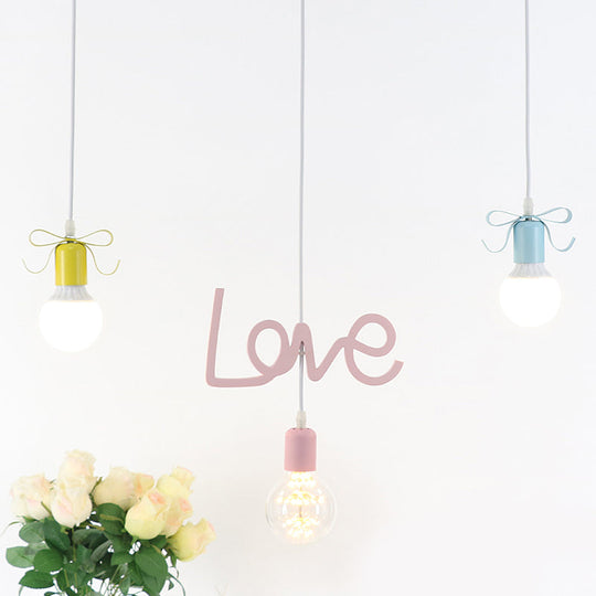 Resin Cluster Pendant Macaroon 3-Light Ceiling Light - Colorful Red-Yellow-Blue With Bow And Letter