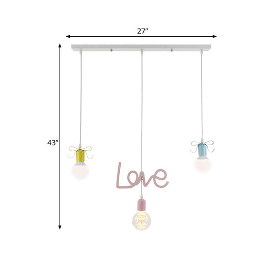 Resin Cluster Pendant Macaroon 3-Light Ceiling Light - Colorful Red-Yellow-Blue With Bow And Letter