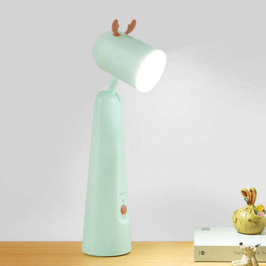 Kids Adjustable Led Desk Lamp - Antler Design Plastic Construction White/Green Green