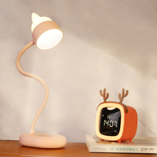 Childrens Usb Rechargeable Led Nightstand Light: White/Pink/Green Cat Rotating Table Lamp