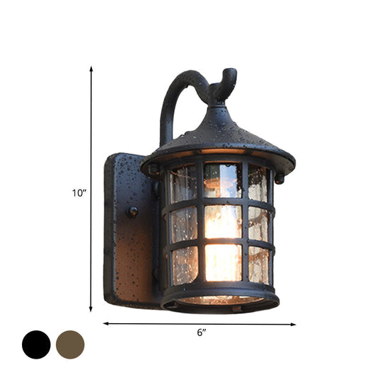 Seeded Glass Lantern Wall Lamp - Countryside Outdoor Light (Bronze/Black)