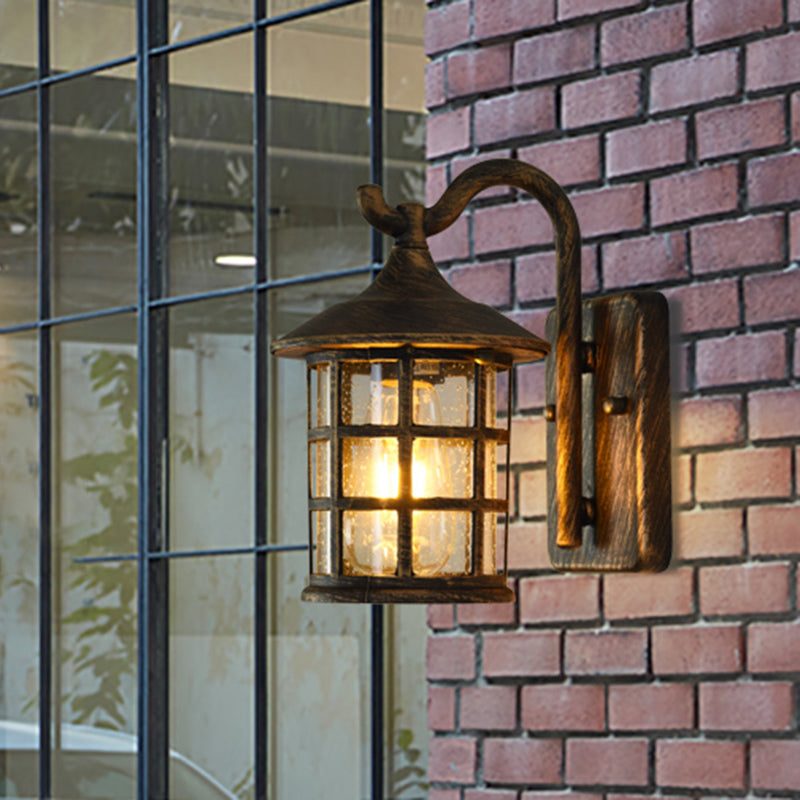 Seeded Glass Lantern Wall Lamp - Countryside Outdoor Light (Bronze/Black)