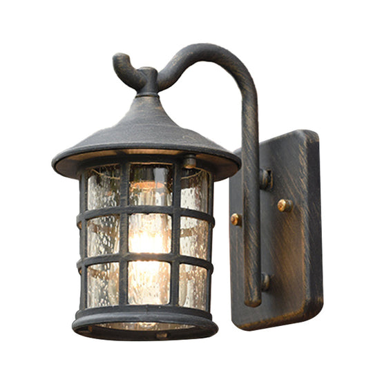 Seeded Glass Lantern Wall Lamp - Countryside Outdoor Light (Bronze/Black)