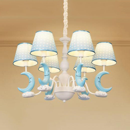 Cartoon Blue Metal Chandelier - Bedroom Hanging Lamp With Tapered Shade