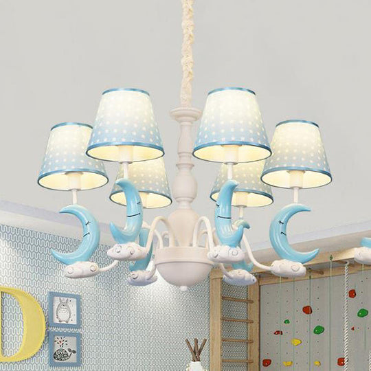 Cartoon Blue Metal Chandelier - Bedroom Hanging Lamp With Tapered Shade