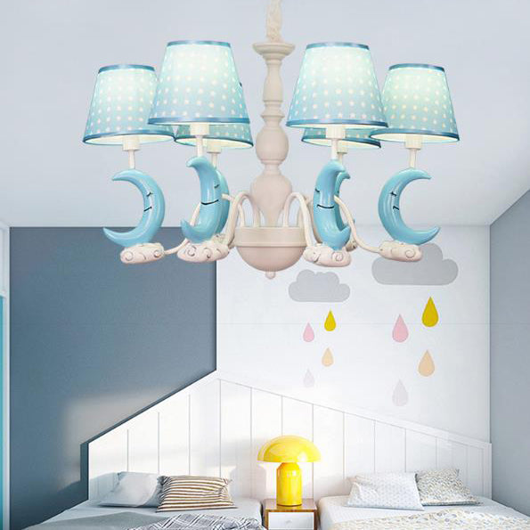 Cartoon Blue Metal Chandelier - Bedroom Hanging Lamp With Tapered Shade