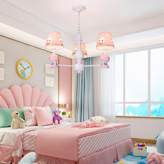 Metal Bunny Pendant Light With Fabric Shade - Adorable Pink Hanging Lights For Girls Bedroom