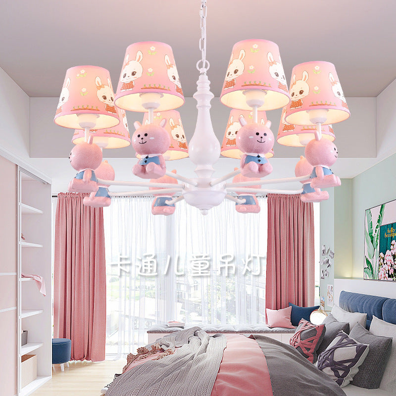 Metal Bunny Pendant Light With Fabric Shade - Adorable Pink Hanging Lights For Girls Bedroom