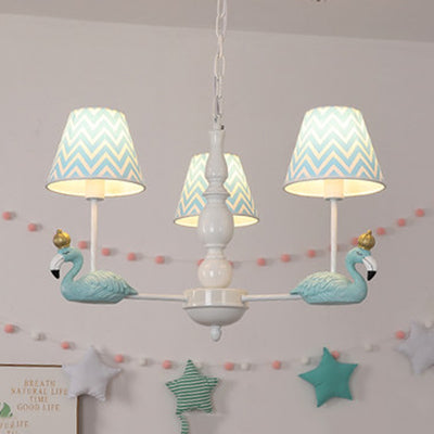 Trapezoid Shade Hanging Ceiling Lamp With Swan Fabric: Nordic Chandelier For Bedrooms