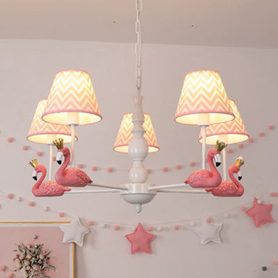 Trapezoid Shade Hanging Ceiling Lamp With Swan Fabric: Nordic Chandelier For Bedrooms 5 / Pink