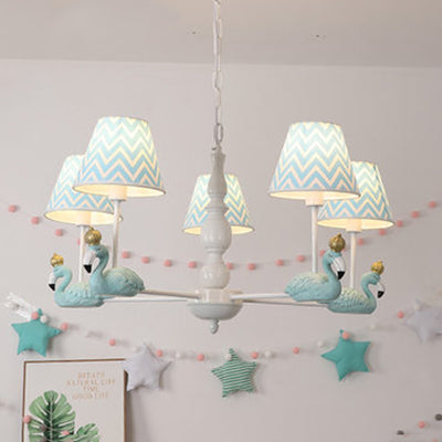 Trapezoid Shade Hanging Ceiling Lamp With Swan Fabric: Nordic Chandelier For Bedrooms 5 / Blue