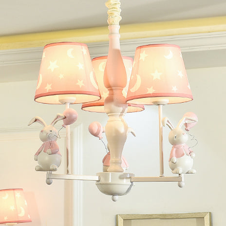 Contemporary Tapered Shade Hanging Ceiling Lamp - Stylish Fabric Light Fixture For Bedroom 3 / Pink