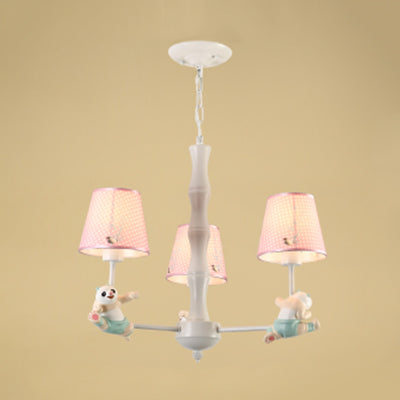 Tapered Shade Suspension Panda Chandelier In Blue/Pink For Kindergarten