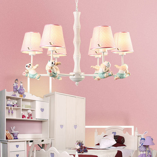 Tapered Shade Suspension Panda Chandelier In Blue/Pink For Kindergarten