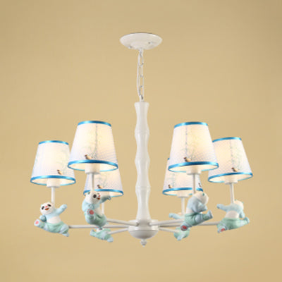 Tapered Shade Suspension Panda Chandelier In Blue/Pink For Kindergarten