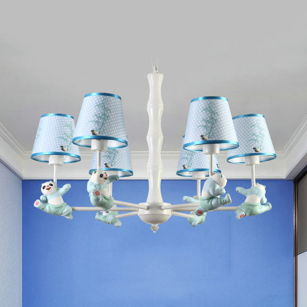 Tapered Shade Suspension Panda Chandelier In Blue/Pink For Kindergarten