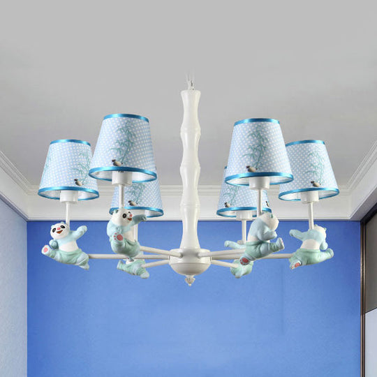 Tapered Shade Suspension Panda Chandelier In Blue/Pink For Kindergarten