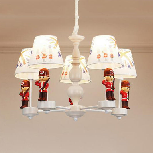 Modern Red And White Chandelier With Fabric Shade - Dining Room Soldier Hanging Lamp