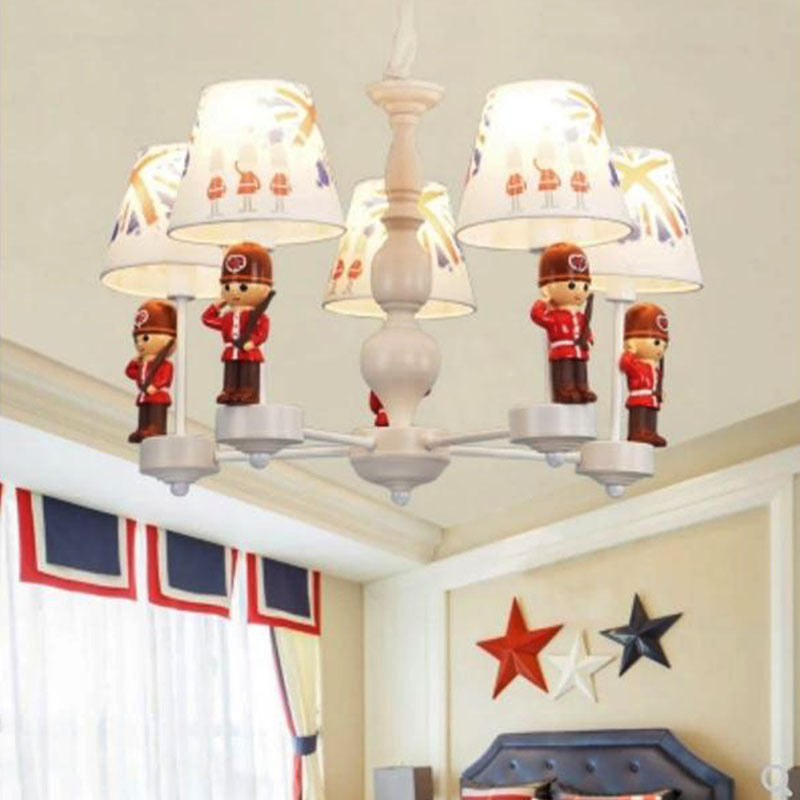 Modern Red And White Chandelier With Fabric Shade - Dining Room Soldier Hanging Lamp