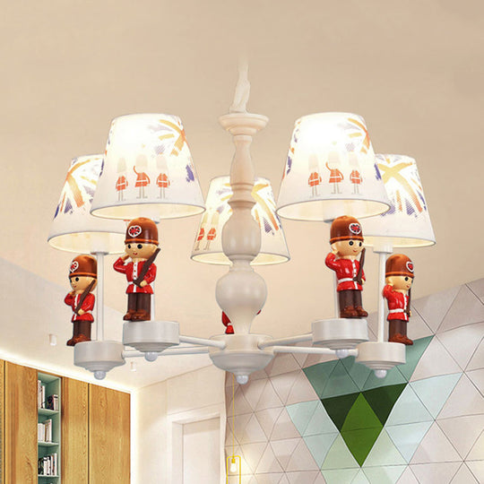 Modern Red And White Chandelier With Fabric Shade - Dining Room Soldier Hanging Lamp