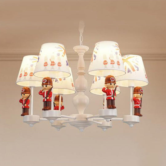 Modern Red And White Chandelier With Fabric Shade - Dining Room Soldier Hanging Lamp