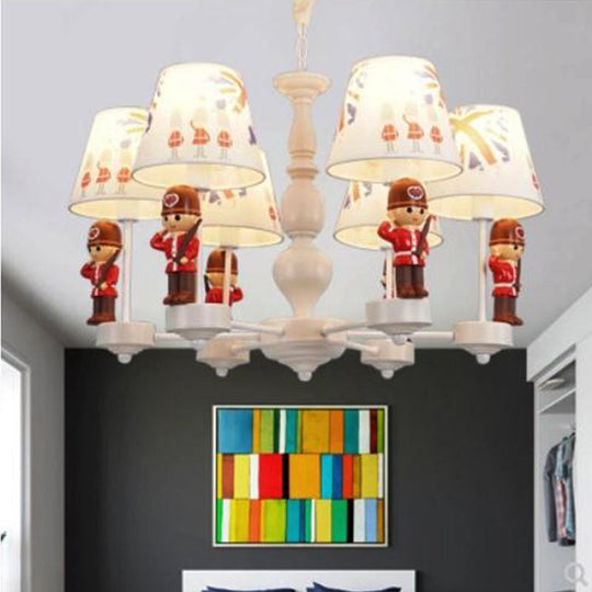 Modern Red And White Chandelier With Fabric Shade - Dining Room Soldier Hanging Lamp