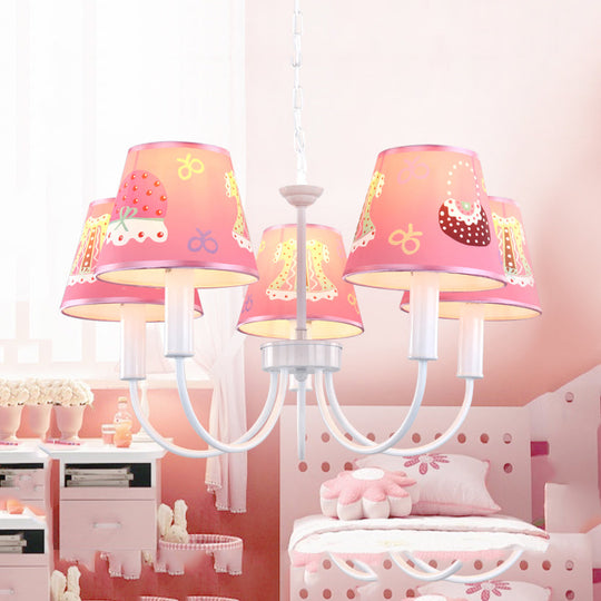 Cartoon Cat Hanging Chandelier - Kids Bedroom Lamp Fixture With 5 Fabric Lights