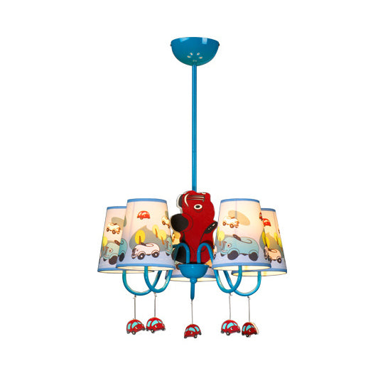 Kindergarten Blue Fabric Cartoon Chandelier Ceiling Lamp With Tapered Shade