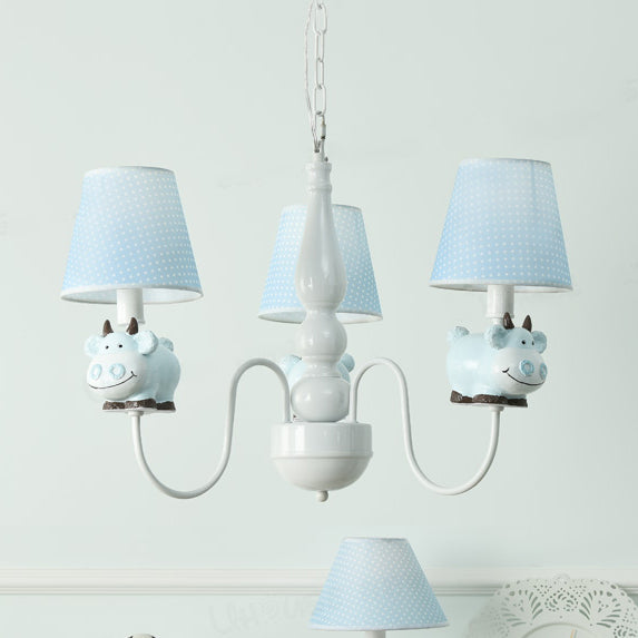 Cartoon Sheep Hanging Lamp: Kindergarten Fabric Pendant Light With 3 Lights Blue