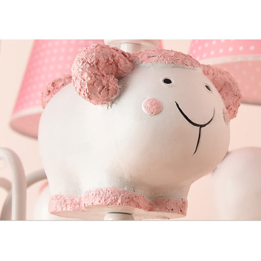 Cartoon Sheep Hanging Lamp: Kindergarten Fabric Pendant Light With 3 Lights