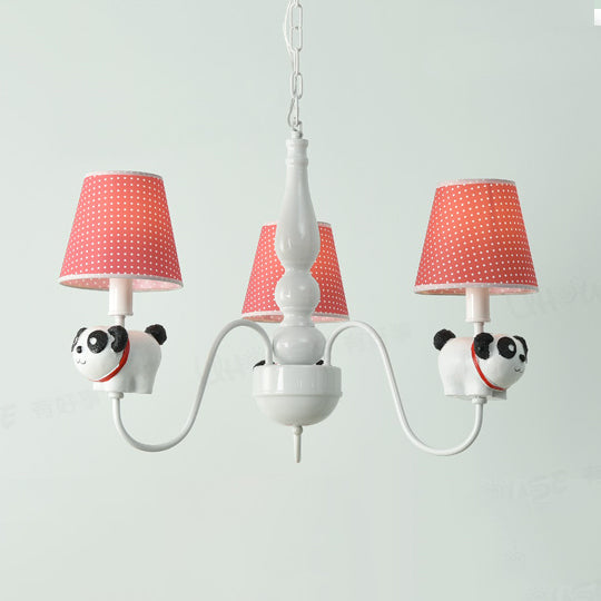 Cartoon Sheep Hanging Lamp: Kindergarten Fabric Pendant Light With 3 Lights Red