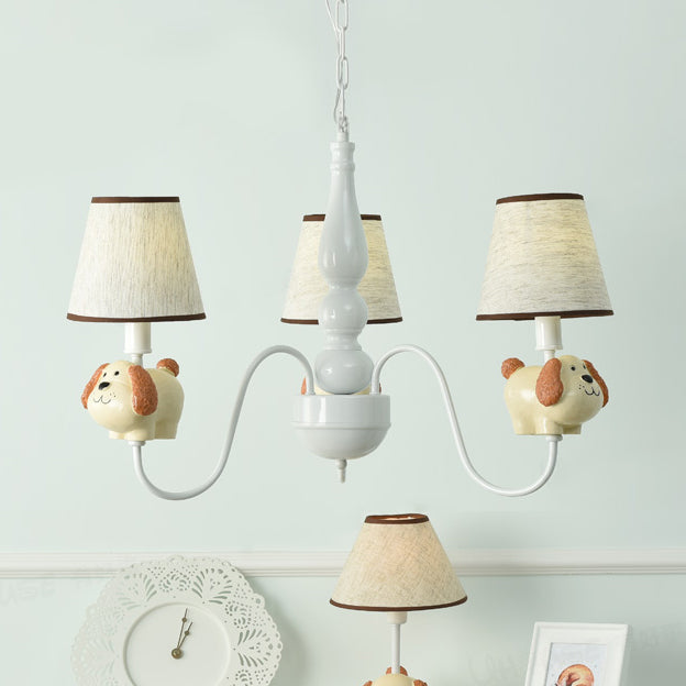 Cartoon Sheep Hanging Lamp: Kindergarten Fabric Pendant Light With 3 Lights