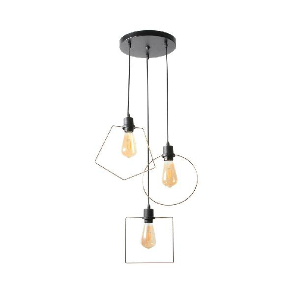 Industrial Metal Ceiling Pendant Fixture with 3 Suspended Lights - Gold Ring/Pentagon/Admix - Round/Linear Canopy