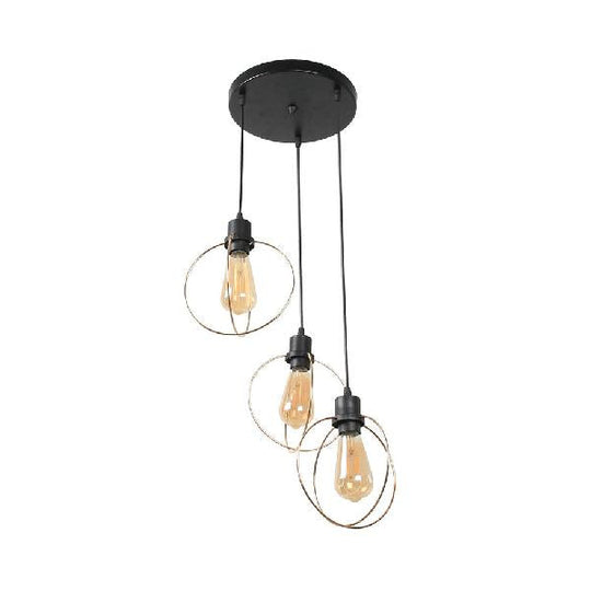 Industrial Metal Ceiling Pendant Fixture with 3 Suspended Lights - Gold Ring/Pentagon/Admix - Round/Linear Canopy