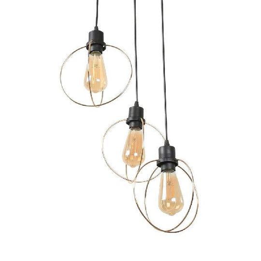 Industrial Metal Ceiling Pendant Fixture with 3 Suspended Lights - Gold Ring/Pentagon/Admix - Round/Linear Canopy