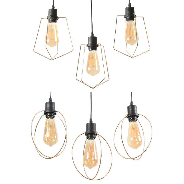 Industrial Metal Ceiling Pendant Fixture with 3 Suspended Lights - Gold Ring/Pentagon/Admix - Round/Linear Canopy