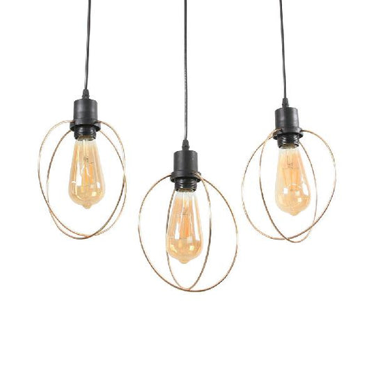 Industrial Metal Ceiling Pendant Fixture with 3 Suspended Lights - Gold Ring/Pentagon/Admix - Round/Linear Canopy