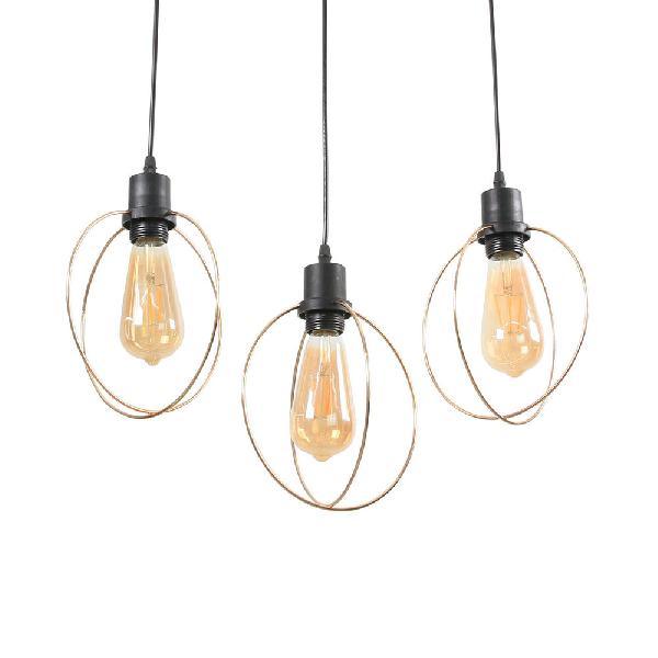 Industrial Metal Ceiling Pendant Light With Gold Ring And Pentagon Design - 3 Lights Suspended Lamp