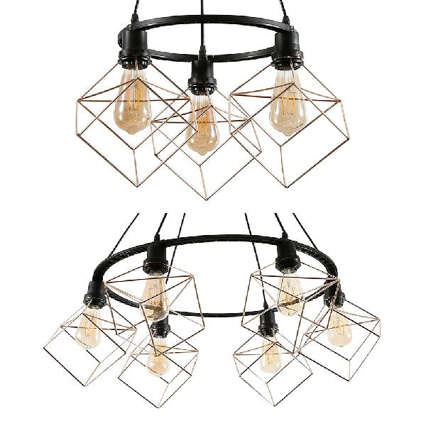 Squared Iron Industrial Restaurant Pendant Light Fixture - 3/6 Lights - Golden Suspended Lamp