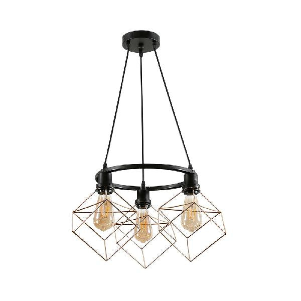 Squared Iron Industrial Restaurant Pendant Light Fixture - 3/6 Lights - Golden Suspended Lamp