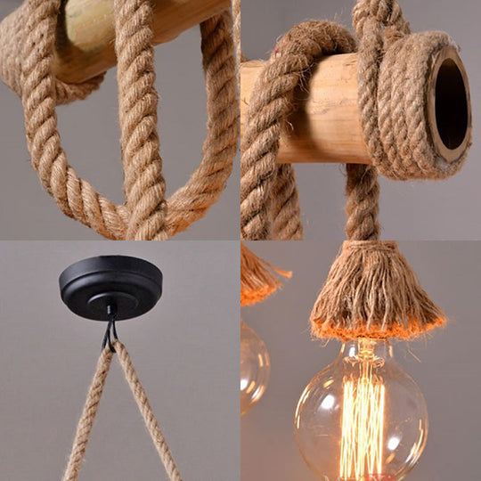 Adjustable Rope Island Light With Bulb In Beige - 3/4/6-Light Bamboo Pendant