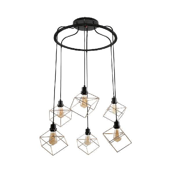 Wire Frame Vintage Style Metal Geometric Suspension Light - 4/6 Lights - Dining Room Hanging Lamp (Black/Gold)